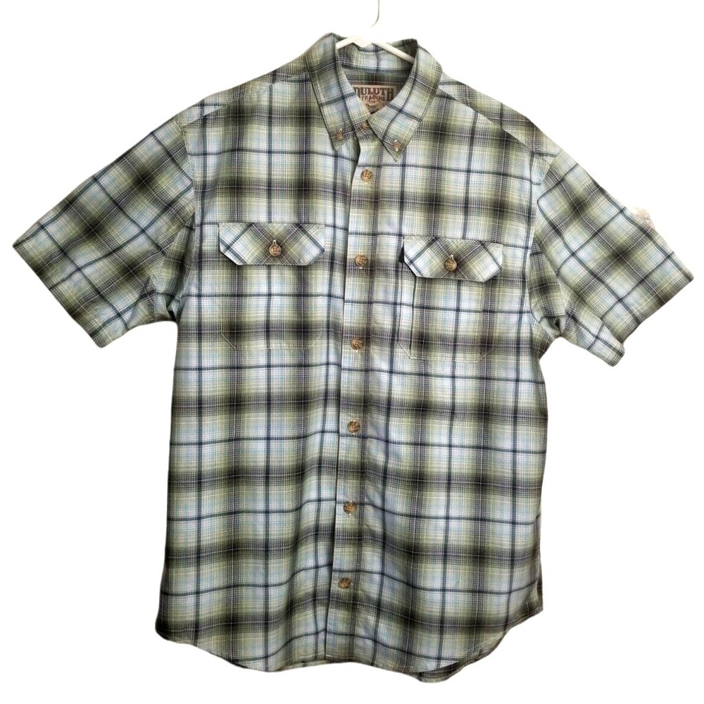 Duluth Trading Co Button Down Men's Shirt Size M, PIT TO PIT 23 IN Green Plaid